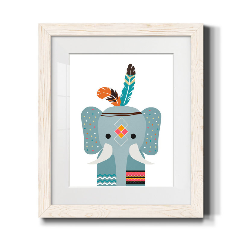 Boho Elephant - Reproduction d'art graphique encadré, H 24 po x l 18 po x P 1,5 po, Papier encadré blanc, Blanc
