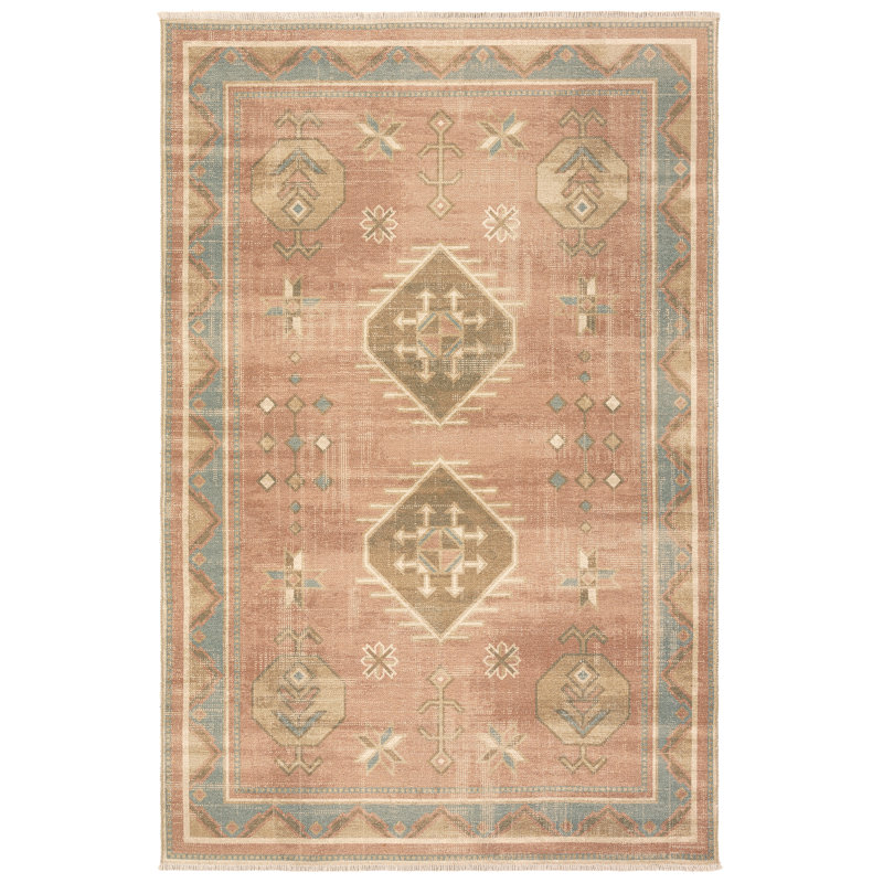 Vibe by Bungalow Rose Voentia Medallion Machine Washable Rust/Brown Area Rug, Rectangle 6' x 9'