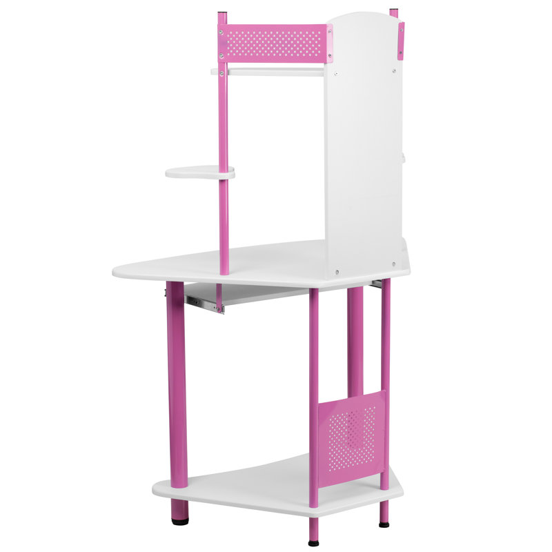 Corner Computer Desk with Hutch, Pink