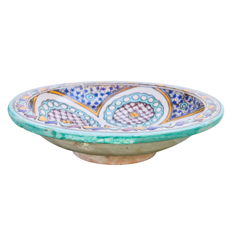 Assiette décorative en céramique Afro-Moresque en bleu / orange / blanc