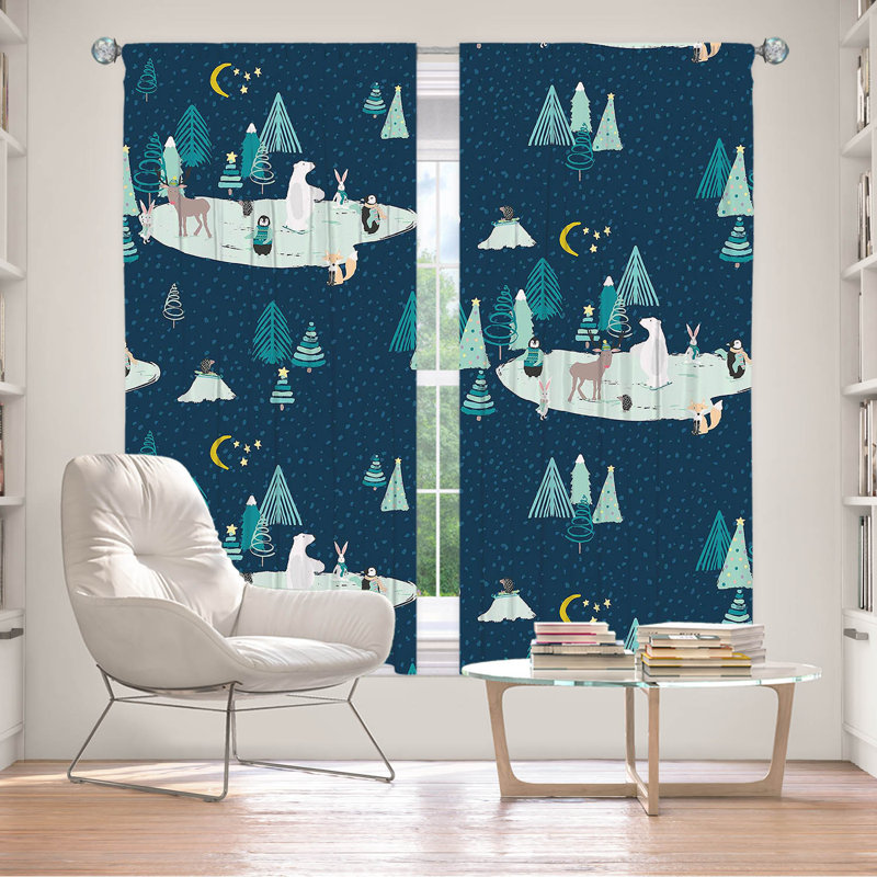 Lined Window Curtains 2-panel Set for Window Size Metka Hiti Wildlife Night Ice Skating I, L 40 po x L 82 po