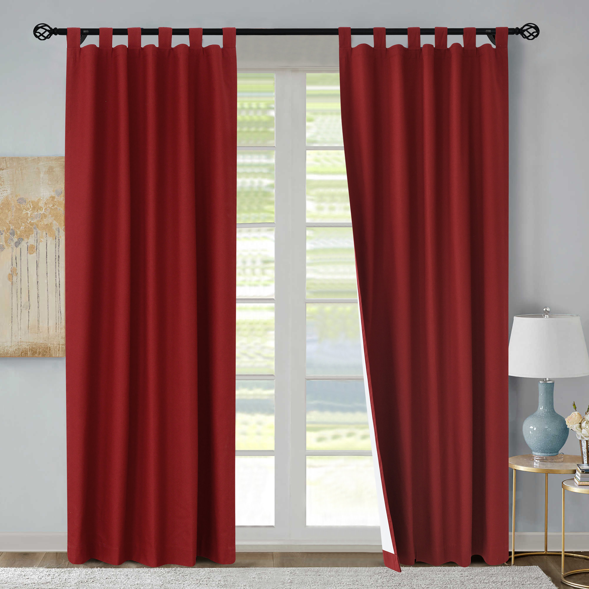 Mcgowen 100% Cotton Solid Room Darkening Thermal Tab Top Curtain Panel, 80" W X 84" L, Burgundy