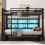 Metal Queen over Queen Bunk Bed with Storage Cabinets and LED, Black