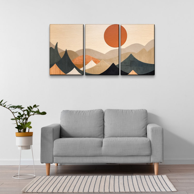 Abstrait grain de bois de style bohème de montagne encadré sur toile, ensemble de 3 pièces, H 12 po x l 18 po x P 4,5 po