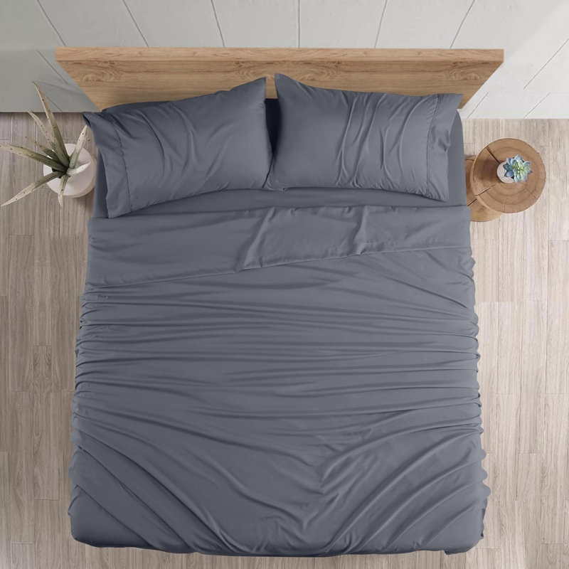 Ensemble de draps légers en microfibre de luxe ultra doux et infroissable avec poches profondes, Gris