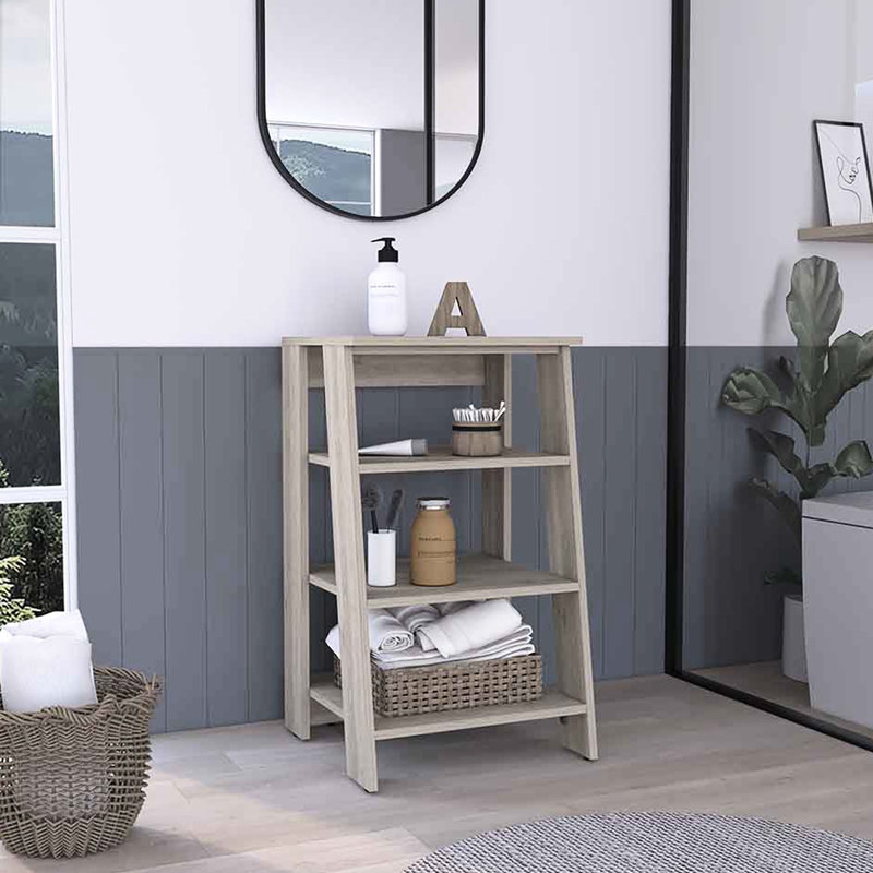 Armoire à linge de cuisine d'apparence grise - 4 tablettes et 1 porte, assemblage pratique pour une utilisation quotidienne sans effort