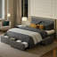 EU Double & King PU Storage Bed With 4 Drawers & LED Headboard, Faux Leather Upholstered Frame,  Beige & Grey-371065740-374681989