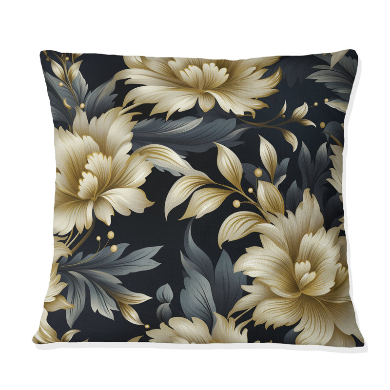 Opulence de fleur de damas noir et beige, H 18 po x l 18 po
