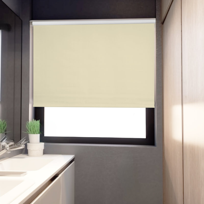 Keneipp Blackout Vinyl Roller Shade, 15.25"W x 64"L, Cream Solid