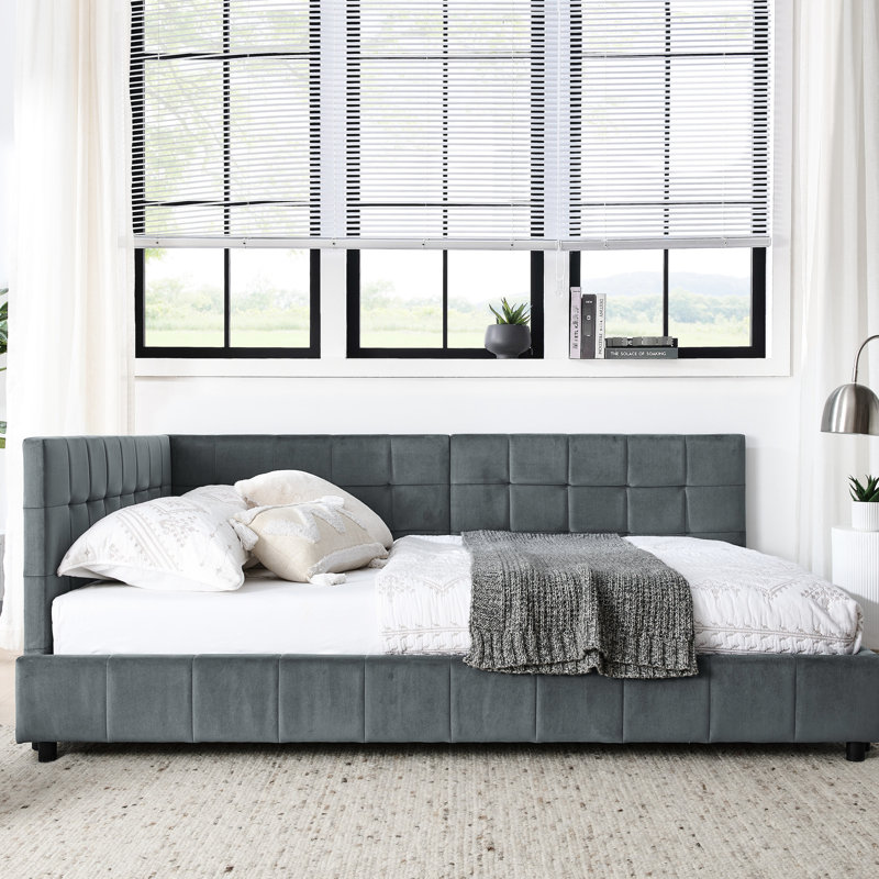 Structure de lit double en velours avec accoudoirs pour la chambre à coucher et le salon