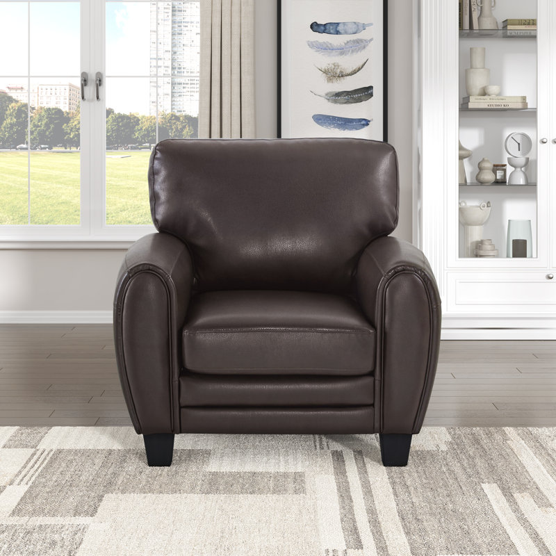 Manwi 39" Modern & Contemporary Accent Chair with Faux Leather Upholstery, Exposed Feet, Foam Padded Cushions