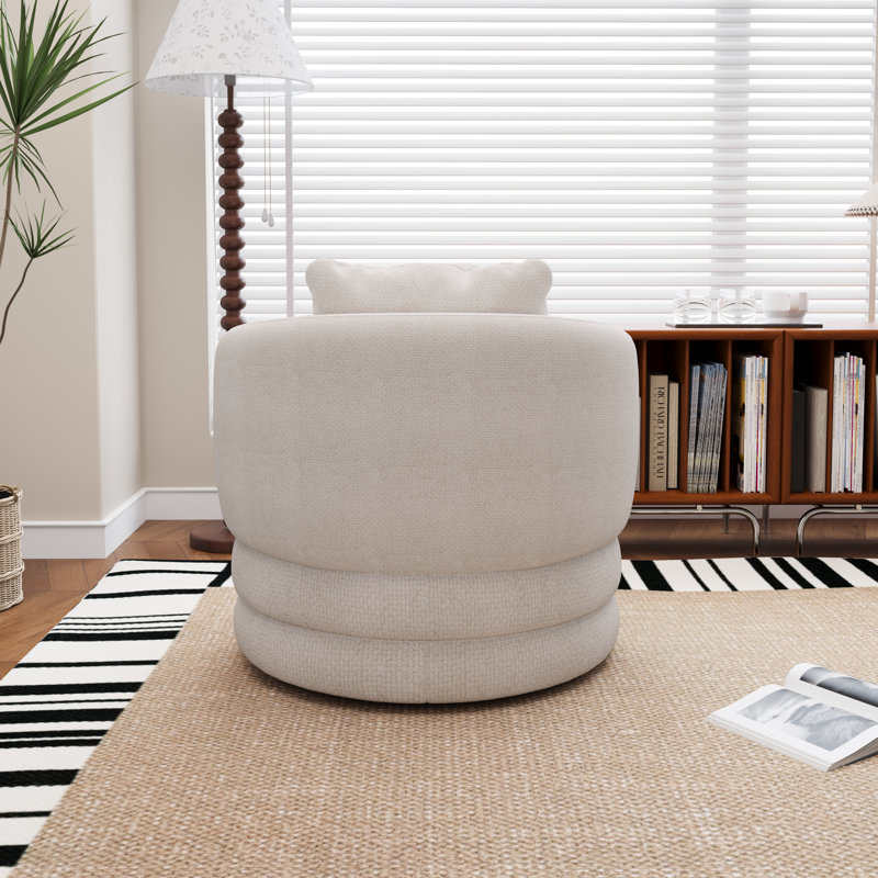 30"w Chenille  Swivel Barrel Accent Chair With Pillow, Beige