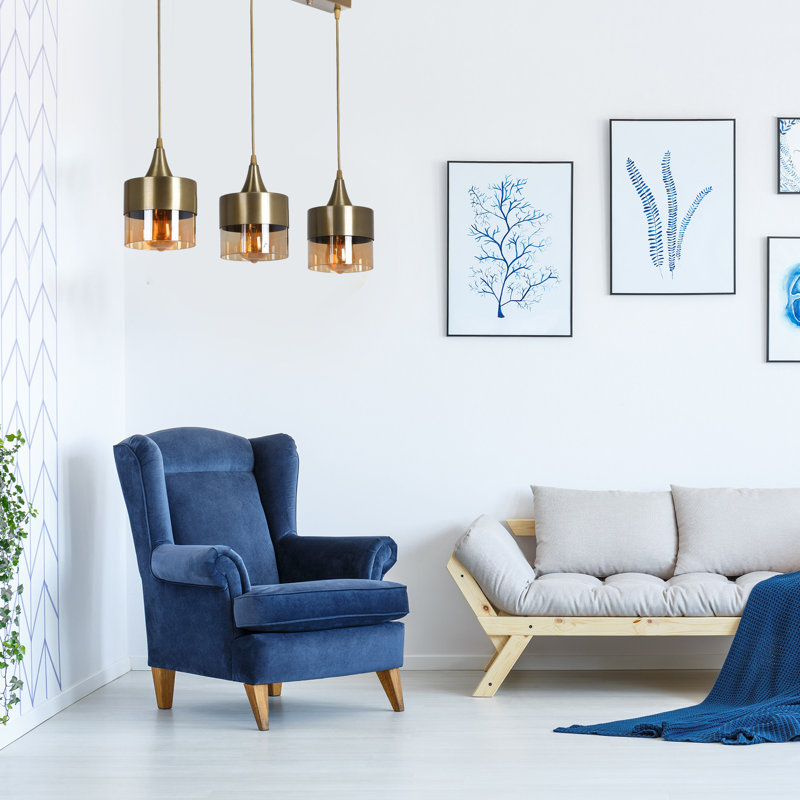 Vintage Glam Scandinavian Chandelier, Adjustable Height, 16 x 16 x 21.7 inches | Metal Body with Glass Cap, E27 Socket (Max 40W) | Perfect for Dining Room, Living Room, or Entryway, Stylish and Elegant Design