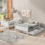 Lit simple superposé au dessus d'un lit double avec échelle, lit gigogne simple, barrière de sécurité, blanc