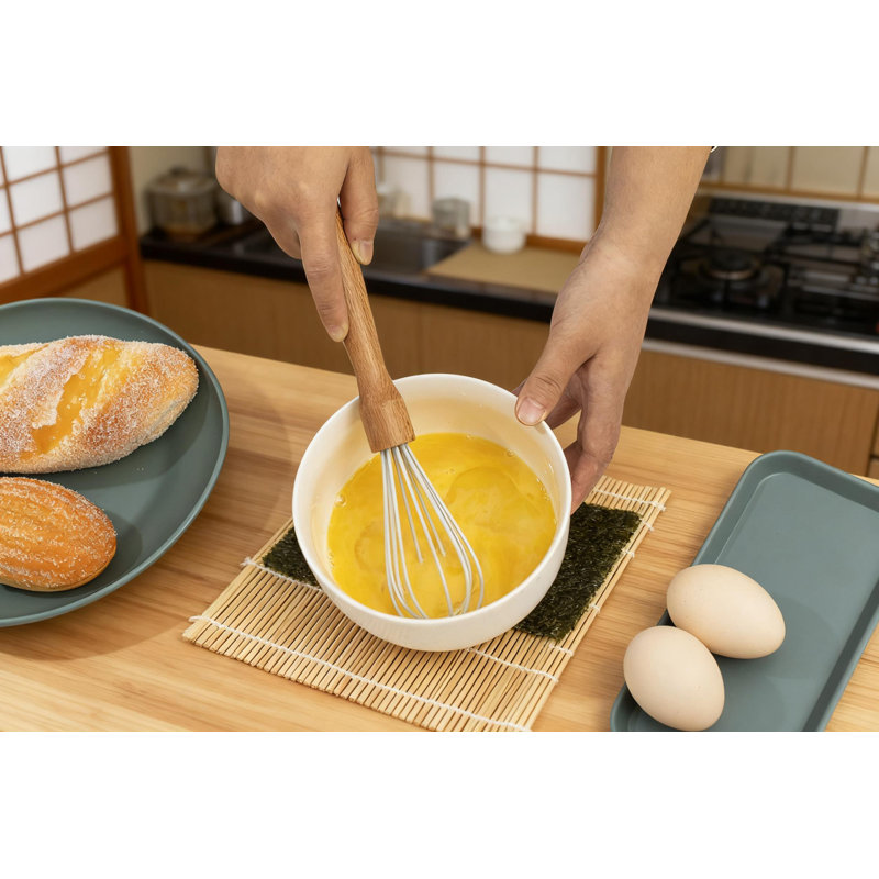 Ensemble 7 pièces d'ustensiles en bois d'acacia naturel avec support - cuillères de cuisson anti-égratignures, spatule, tourneur, écumoire, fourchette à salade pour batterie de cuisine antiadhésive