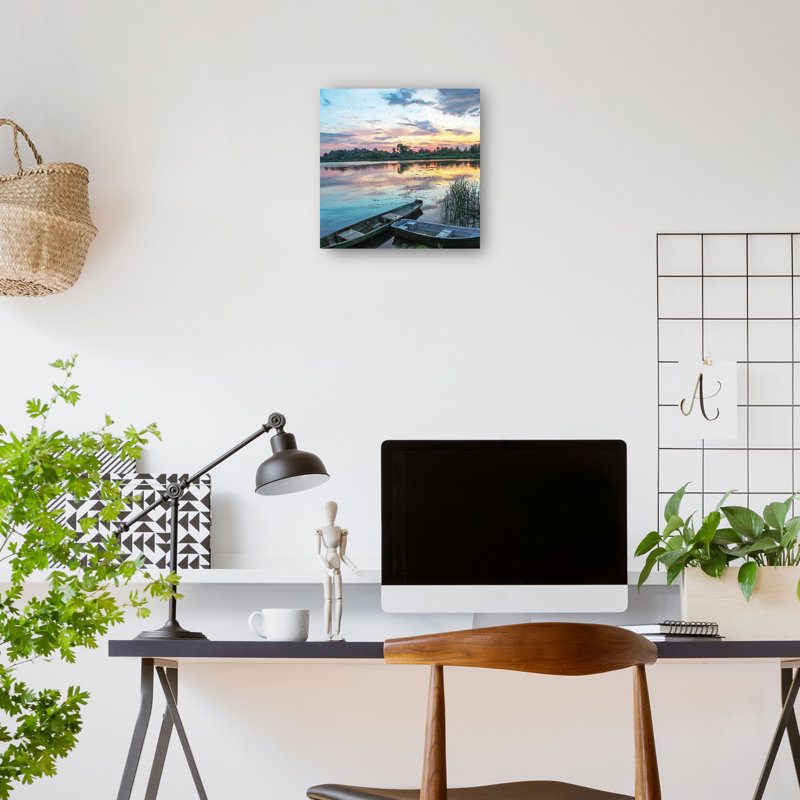 Lakeside Sunset Wrapped Canvas Art Print - 20" x 20"