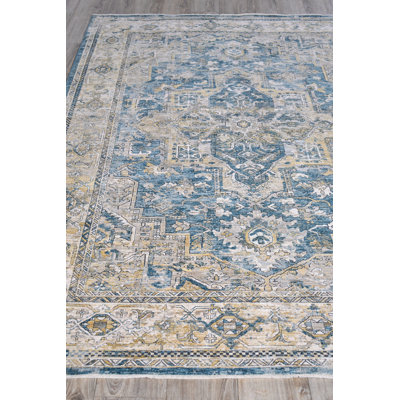 Antique Loom Blue/Beige Polyester powerloom Area Rug