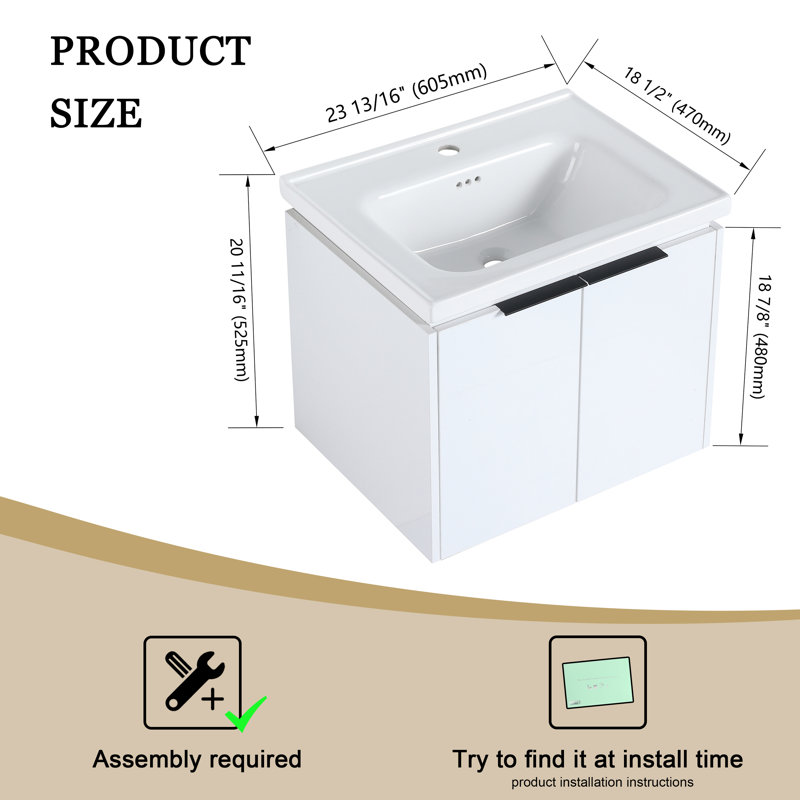 Ensemble de meuble-lavabo simple mural 24 po Keniqua