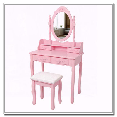 Ensemble de coiffeuse White Princess avec miroir pivotant à 360 °, 4 tiroirs et tabouret