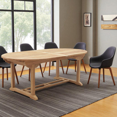 Lodewijk Oval Teak Extendable Outdoor Dining Table With Umbrella Hole , 210cm W 150cm D