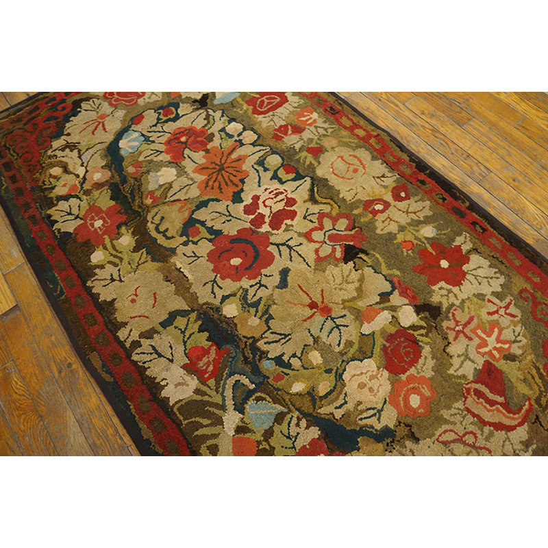 Antique Hooked American Wool Small Scatter Size 1890s Rug