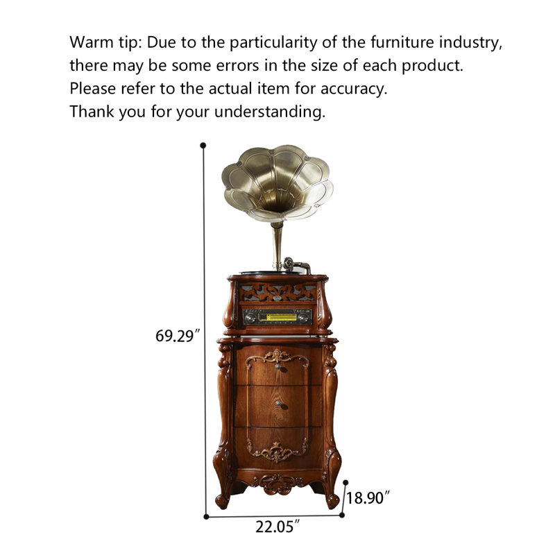 Gramophone rétro en bois d'hévéa