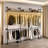 Adjustable 118" Heavy-Duty Metal Pipe Garment Rack with LED Light - Wall-Mounted Clothing Rail System for Warehouse/Commercial Use