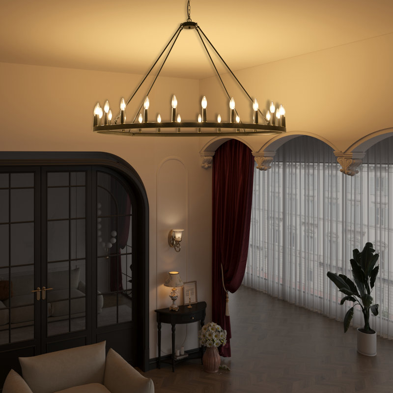 Shelbea 24 - Light Wagon Wheel Chandelier, Matte Black