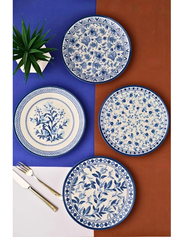 Ensemble d'assiettes à dessert de qualité supérieure (4 pièces), 7,9 po x 7,9 po x 0,8 po | 100% en porcelaine, va au lave-vaisselle et au micro-ondes | Conception élégante pour servir des desserts, des apéritifs et des collations, parfaite pour les fêtes et l'utilisation quotidienne