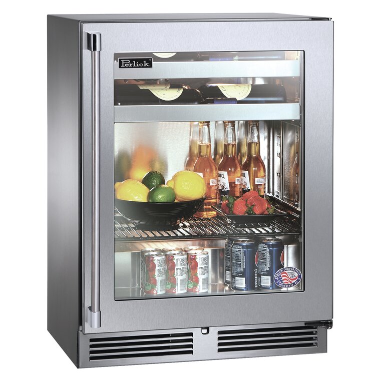 Perlick Signature Series 41 Cans (12 oz.) 5.2 Cubic Feet Built-In Beverage Refrigerator with Wine Storage and with Glass Door