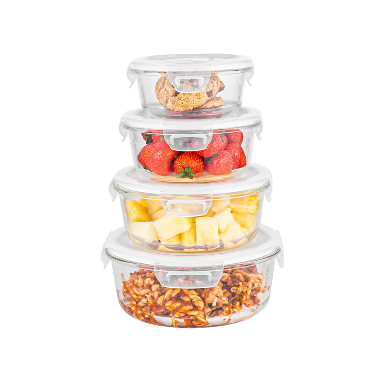4pc BPA Free Glass Storage Container Set with Snap Lock Lids- Round