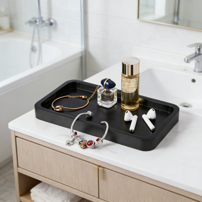 Bathroom Vanity Tray For Countertop Organizer - Wooden Catchall Tray For Soap Dispenser, Sponge, Jewelry, Perfume And Essentials With Raised Edges