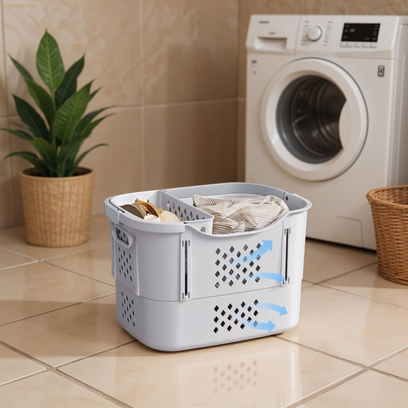 Plastic Laundry Basket, Grey