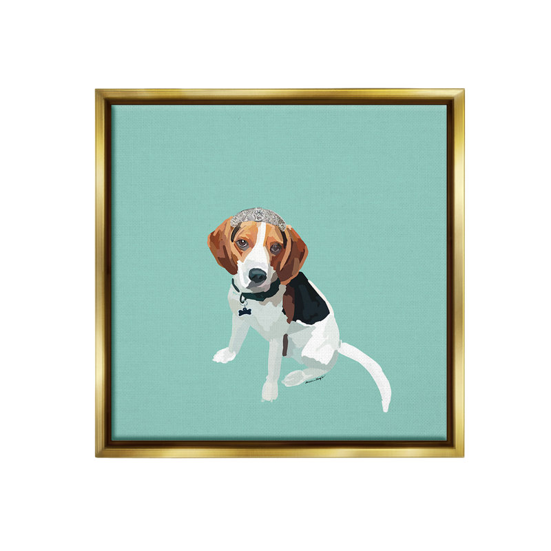 «Beagle With Tiara» par Amelia Noyes sur, Cadre flottant métallique doré, H 18 po x l 18 po