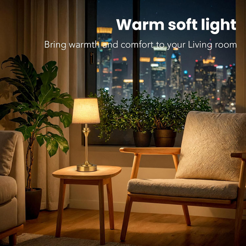 Gold Aluminum Cordless Touch Table Lamps Set with Fabric Shades