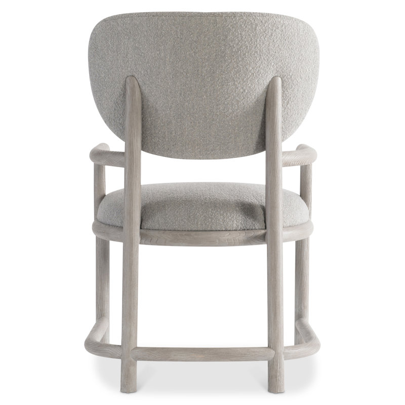 Gray Upholstered Wood Arm Chair with Curved Back