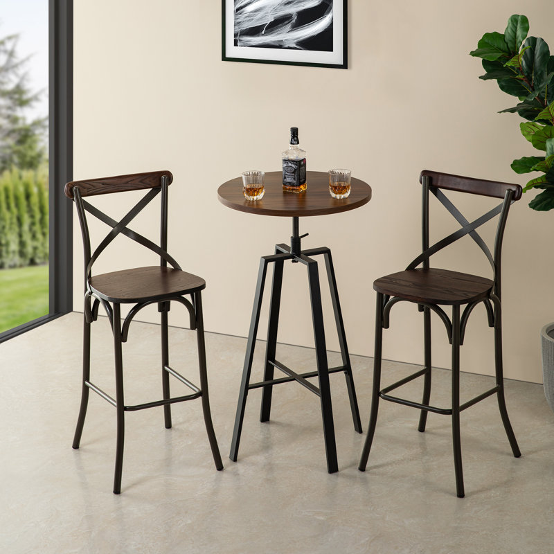 Carreira Modern Adjustable Round Bar Table Pub Table, Brown