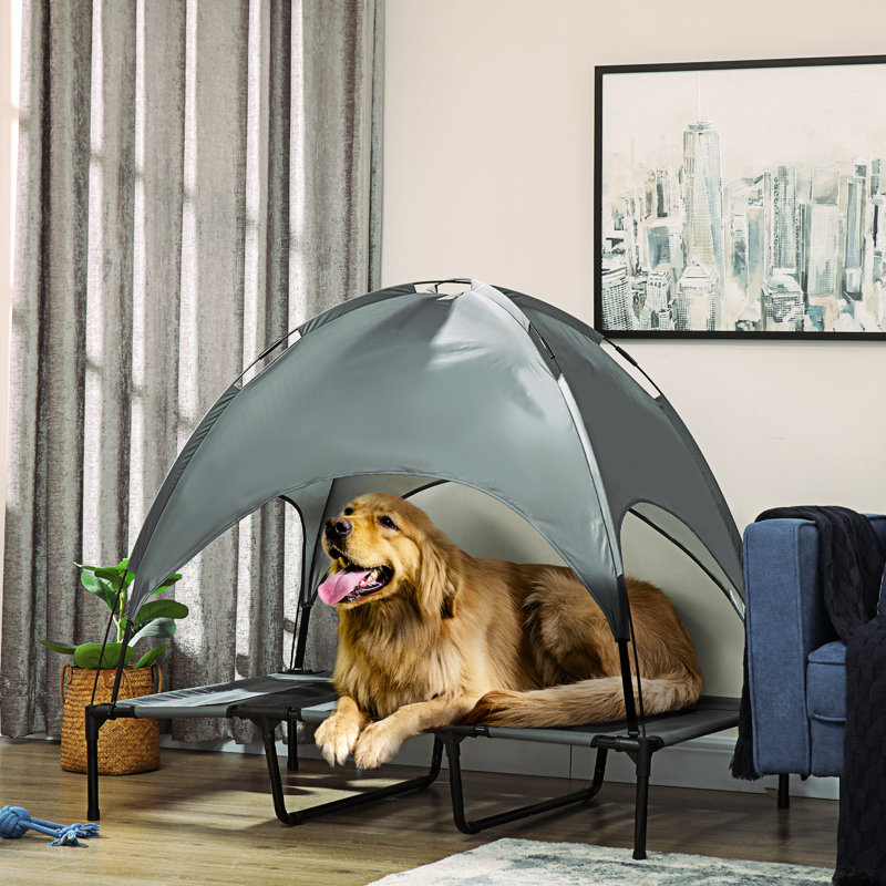 48 Inch Grey Elevated Dog Bed, With Airflow And Protected Canopy Top 48" Pet Cot Breathable Material Portable Sunshield Cover