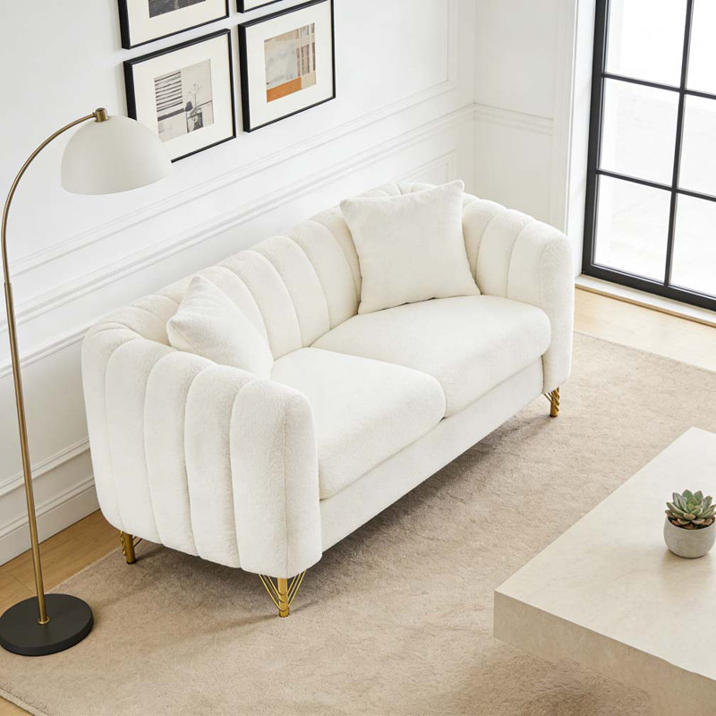 Canapé 63 po en chenille, H 30 po x l 63 po x P 33,5 po, 2, Blanc
