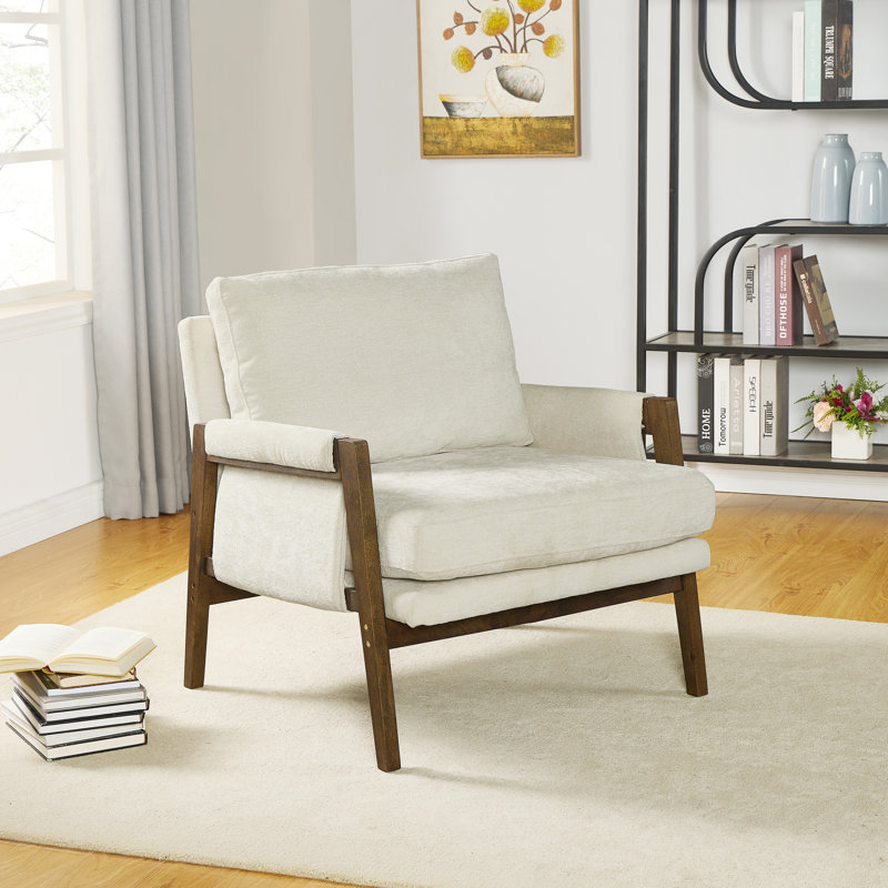Blerton Mid-Century Modern Velvet Accent Chair,Leisure Chair with Solid Wood and Thick Seat Cushion for Living Room, Bedroom, Studio