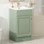 Meuble-lavabo de 18 po avec trop-plein de finition, tablette de porte et charnières à fermeture douce pour un mécanisme d'installation silencieux et fonctionnel