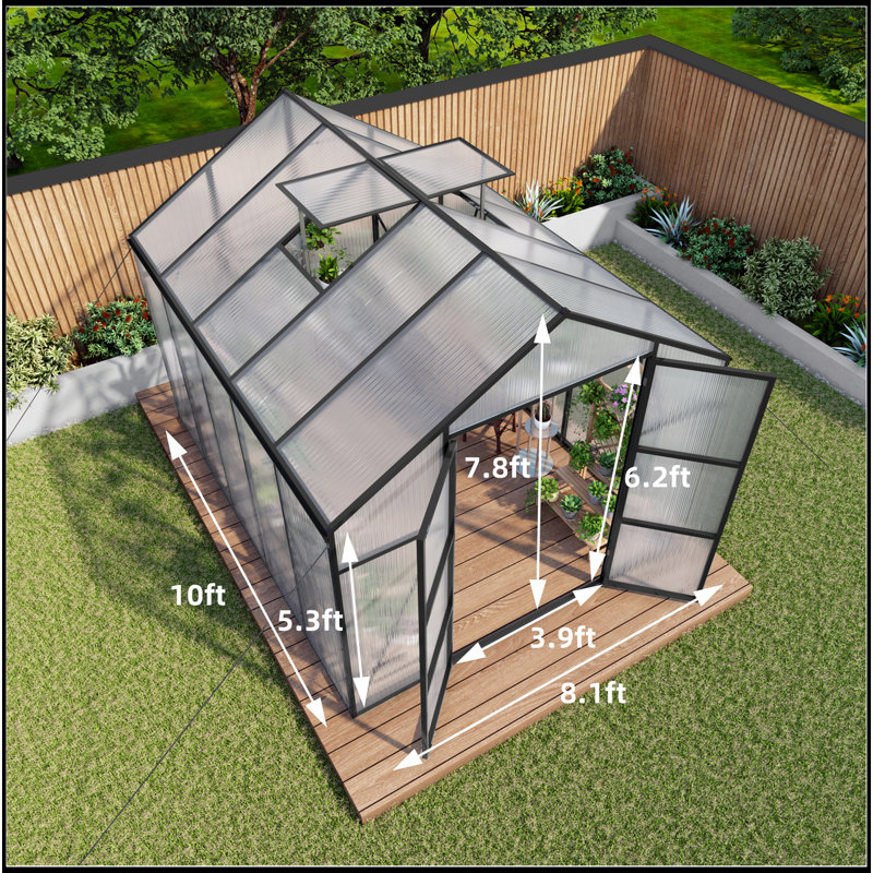 Marketed Gain Height Windproofaluminum Greenhouse 6X8 FT Greenhouse Raised Base And Anchor Aluminum Heavy Duty Walk-In Greenhouses For Outdoor Backyard In All Season