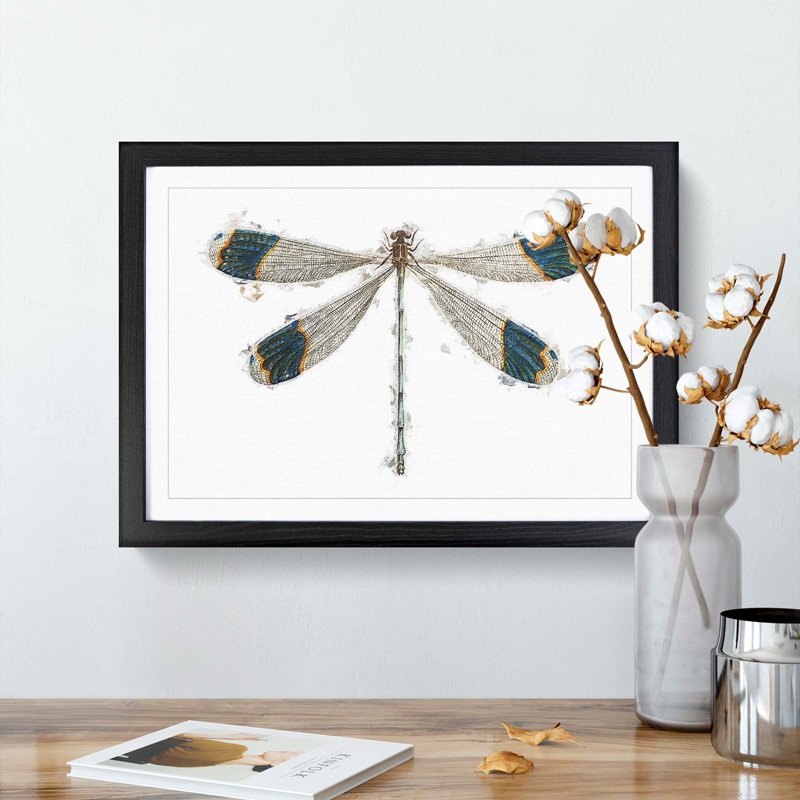 Blue Tipped Dragonfly by George Shaw - Picture Frame Painting Print on MDF, 48cm H x 65cm W x 2cm D, Black Framed