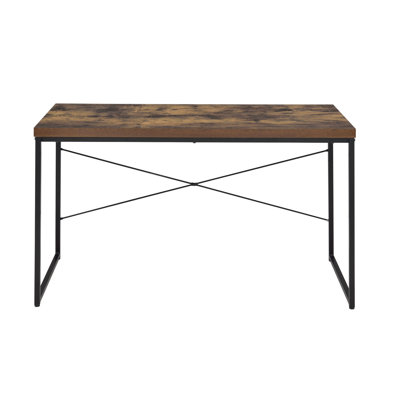 Rustic Charm Weathered Oak Work Desk In Black Finish With Metal Leg Construction - Option