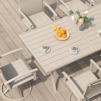 6-Person Patio Dining Set with 63" Rectangular Dining Table and 6 PVC-coated polyester Swivel Chairs