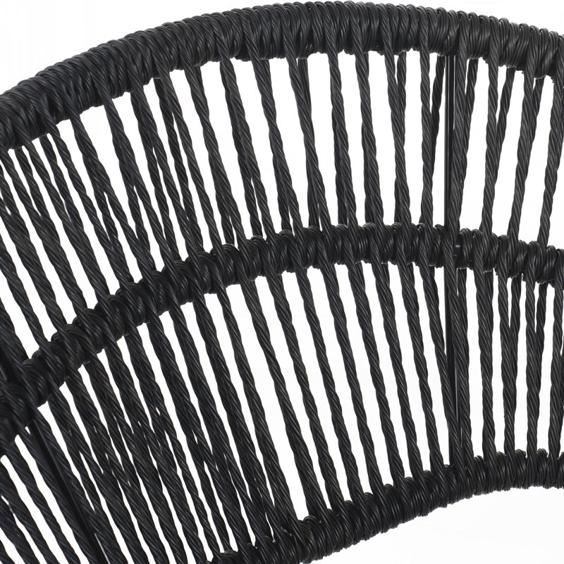 Chaise d'extérieur en osier de style papasan, Coussin gris foncé / structure noire