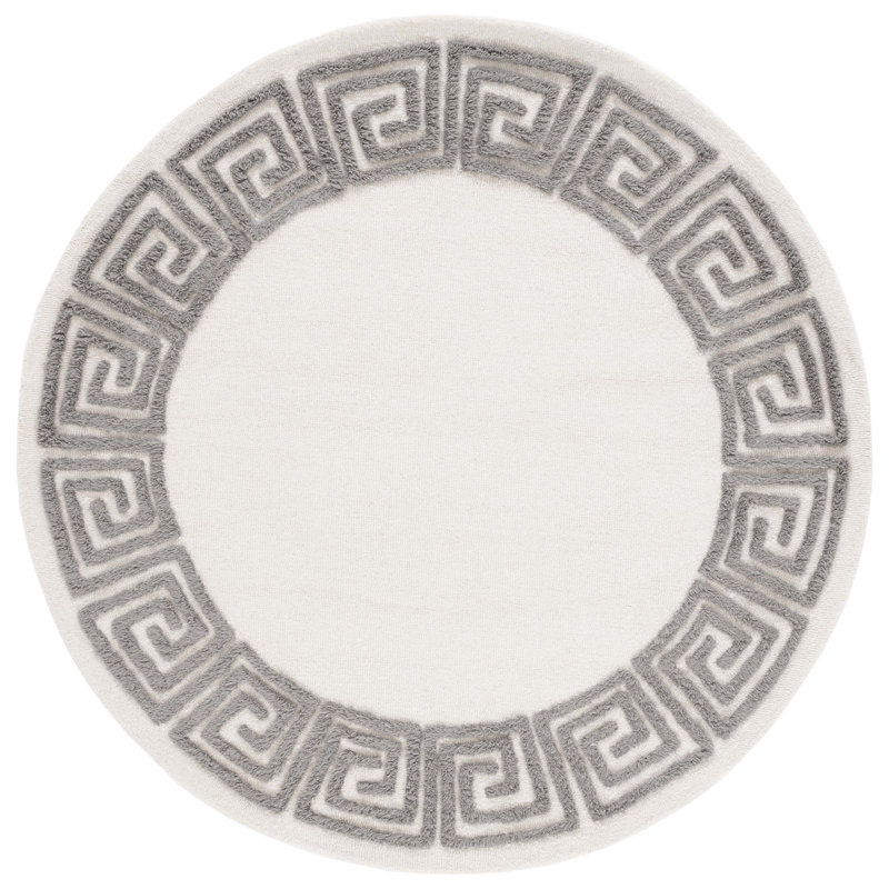 Tapis gris / ivoire en laine / coton touffeté à la main Dontraquent, Rond 6 pi