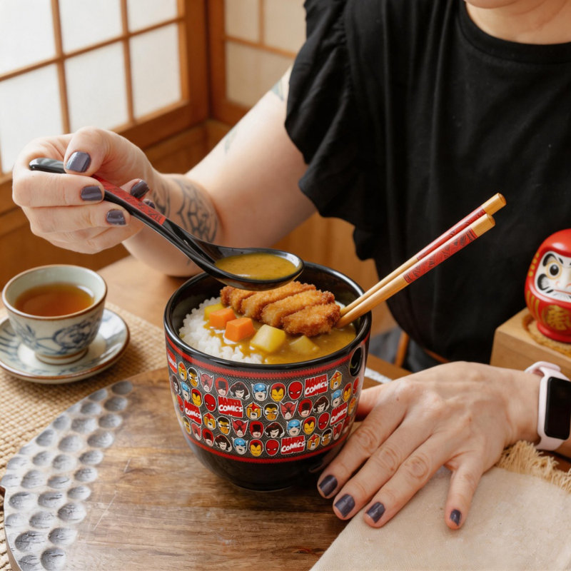 Service de vaisselle 20 oz en céramique Ramen, comprenant un bol à nouilles, des baguettes en bois et une cuillère