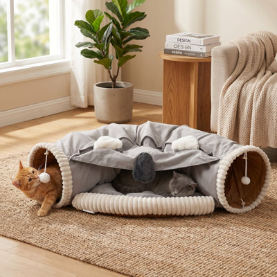 Cat's Telescopic Tunnel Cushioned Bed