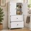 Armoire de rangement pour salle de bain, armoire avec deux portes et tiroirs, tablette réglable, panneau de fibres à densité moyenne, blanc-130459206-130459204